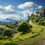 toskanische Landschaft in Italien an einem sonnigen Tag im Sommer