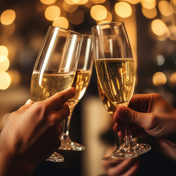 Nahaufnahme von Menschen, die mit weihnachtlichen Champagnergläsern anstoßen - © Malchevska - stock.adobe.com
